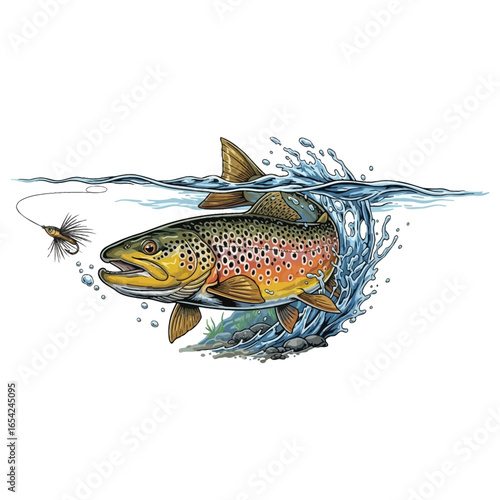 brown trout fishing illustration logo vector image t shirt