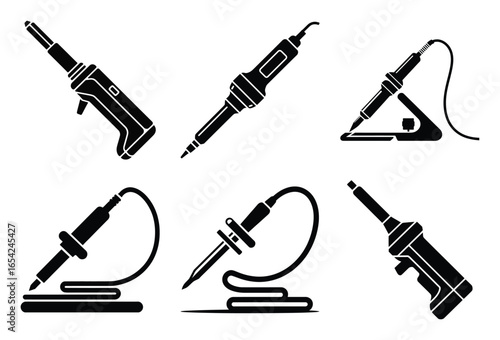 Collection of soldering irons and accessories