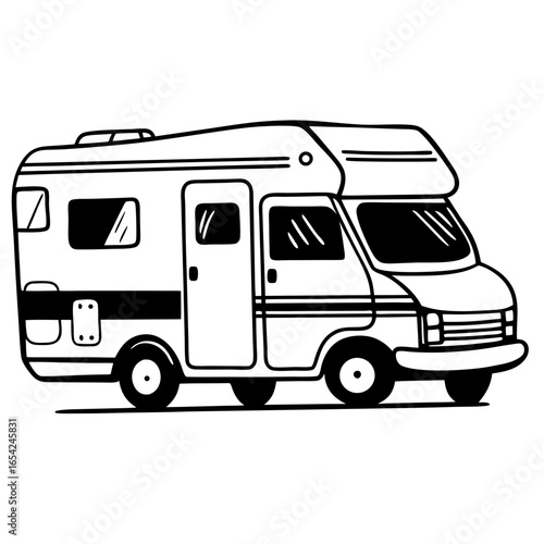 Wallpaper Mural Black and white line drawing of a camper van on a white background caravan motorhome Torontodigital.ca
