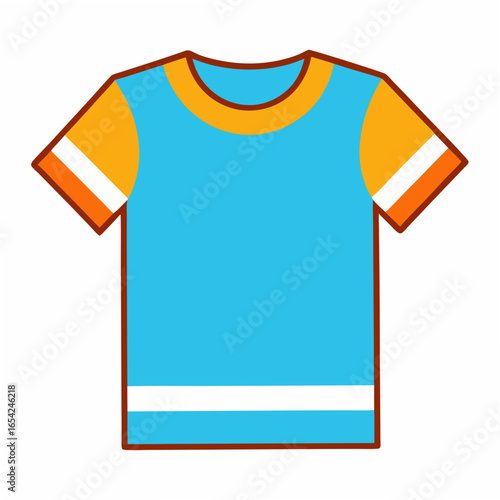 Blue and orange t shirt with white stripes on a white background clothing apparel