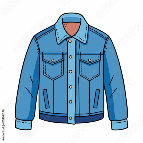 Blue denim jacket with pockets and buttons on a white background blue jacket clothing