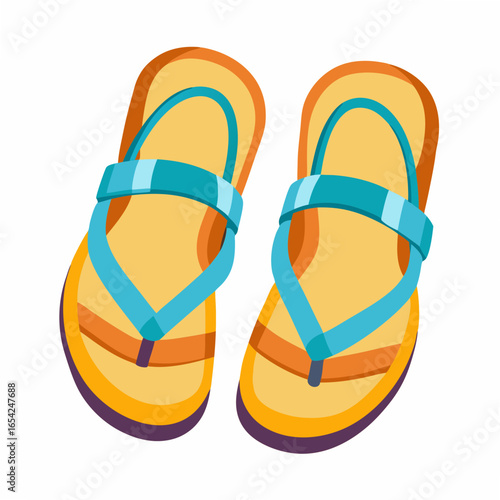 Pair of colorful flip-flops with blue straps on a white background flip flops sandals