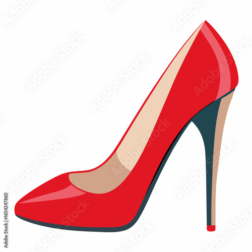 Red High Heel Shoe with Tan and Teal Accents on White Background vector