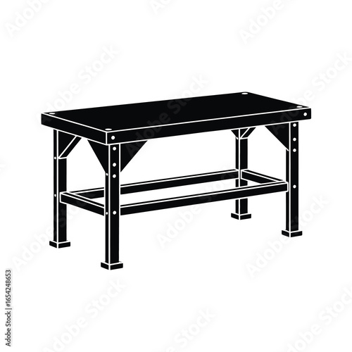 Sturdy black rectangular workbench with metal frame