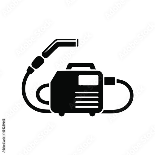 Black and white icon of a welding machine with torch