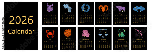 Modern 2026 Horoscope Calendar Featuring Zodiac Symbols