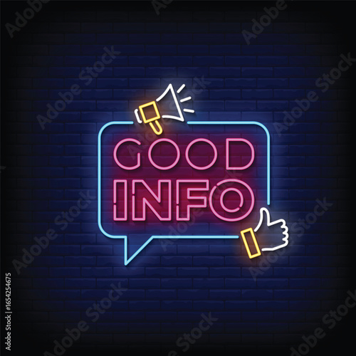 good info neon sign with brick wall background vector