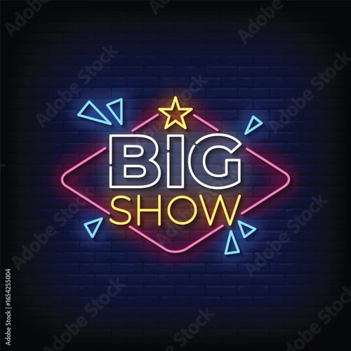 big show neon sign with brick wall background vector