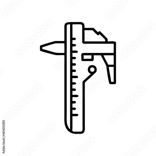 Line icon of a vernier caliper, used for high-accuracy measurements in metalworking, engineering, and manufacturing.
