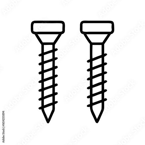 Outline icon of two screws, representing fastening hardware commonly used in carpentry, machinery, and general construction.
