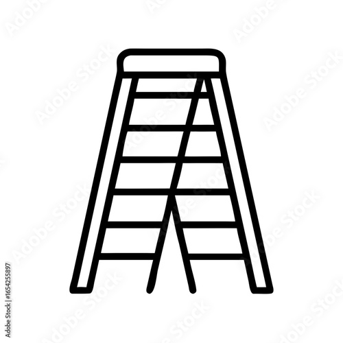 Outline icon of a folding step ladder, used in construction, painting, electrical installation and home renovation projects.

