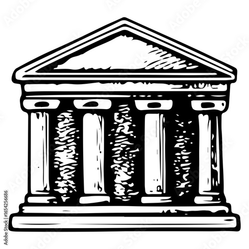 Vintage Courthouse Icon, Classic Judicial Building Illustration Design