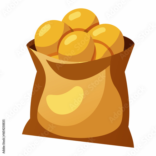 Brown burlap sack overflowing with yellow potatoes on a white background vector