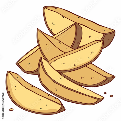 Hand drawn illustration of potato wedges on a white background french fries food