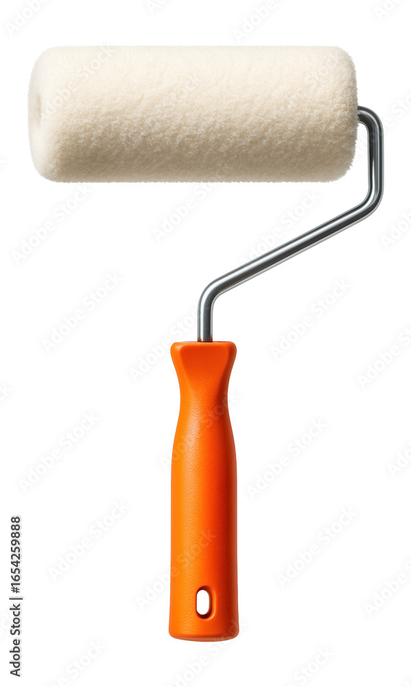 Obraz premium 3D render of a paint roller with orange handle.