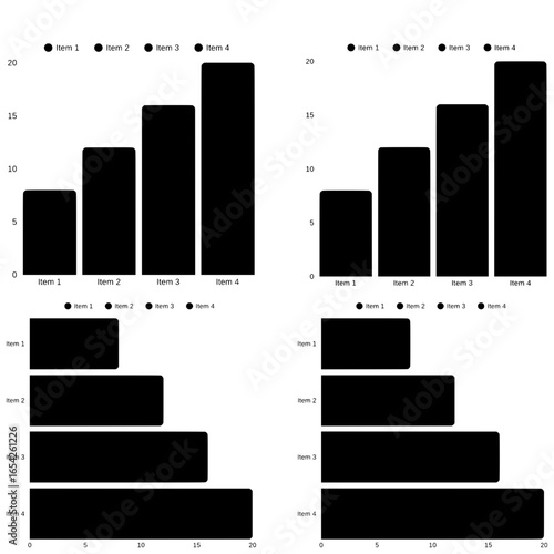 Collection of vertical and horizontal bar graphs for business and analytics reports"