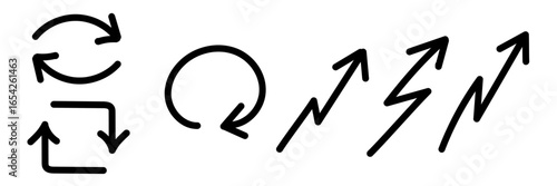 手描きのスムーズな黒いペンの矢印。シンプルで均一なシルエット。ベクター。背景透過