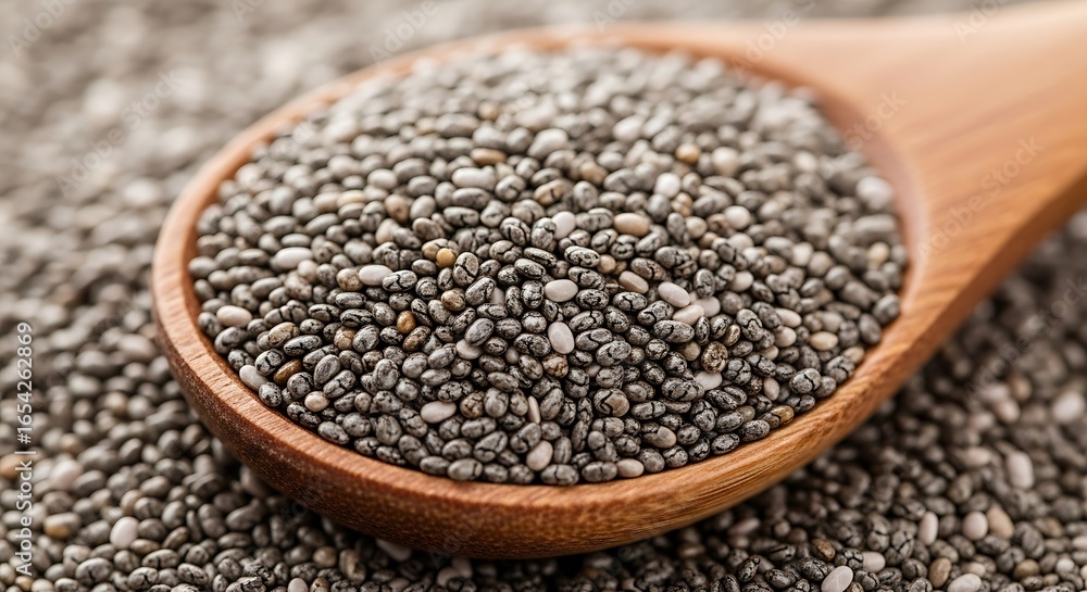 Chia seeds in a wooden spoon Chia seeds in a wooden spoon