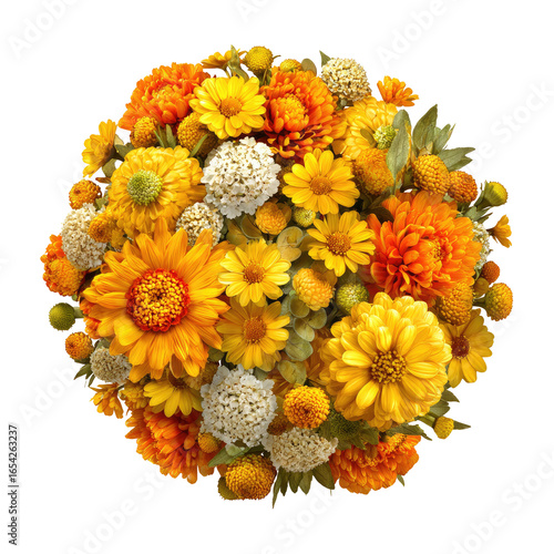 Autumnal floral arrangement, studio shot, yellow-orange flowers,  website header