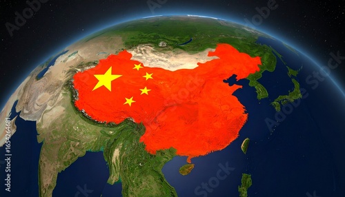 China map in red overlaid on globe