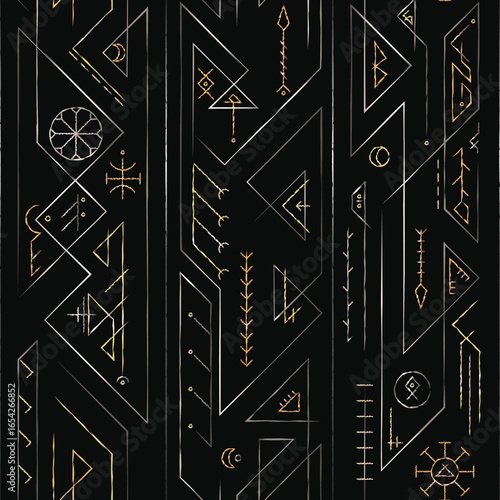 Viking metallic runes. Seamless pattern.