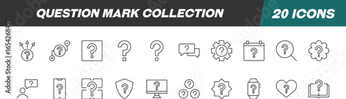 Collection of Icons of Question Mark. Suitable for books, stores, shops. Editable stroke in minimalistic outline style. Symbol for design