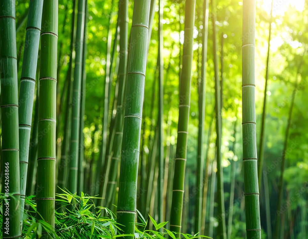 Fototapeta premium Bamboo forest green nature background wallpaper zen garden tranquility