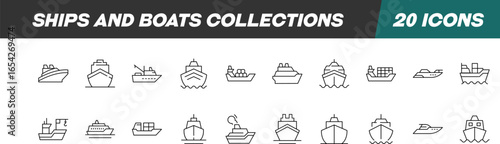 Signs of Ships for Shops and Stores. Suitable for books, stores, shops. Editable stroke in minimalistic outline style. Symbol for design