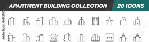 Line Signs of Apartment Building for Adverts. Suitable for books, stores, shops. Editable stroke in minimalistic outline style. Symbol for design