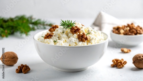 Creamy cottage cheese topped with walnuts