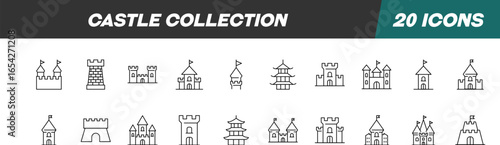 Signs of Castle for Shops and Stores. Suitable for books, stores, shops. Editable stroke in minimalistic outline style. Symbol for design