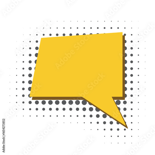 Yellow conversational dialog box in halftone style. Empty speech bubble template for text. Clip art icon for message, vector graphics