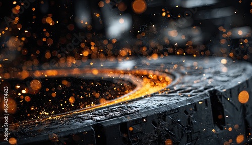 Metal tire being worked on with sparks