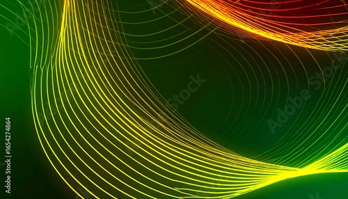 Dynamic swirling lines in vibrant hues of green, yellow, and orange create a captivating abstract design.
