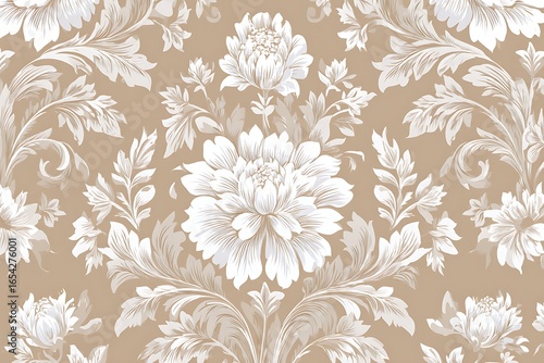 Elegant beige and white floral damask pattern