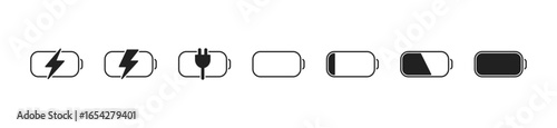 Battery charging icon set. Battery with flash. Vector EPS 10