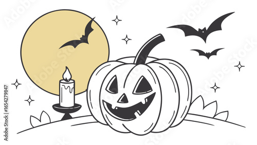 Modern Vector illustration of a Halloween pumpkin with a spooky carved face, Halloween pumpkin vector silhouette, easily editable.