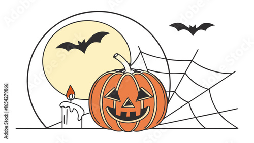 Modern Vector illustration of a Halloween pumpkin with a spooky carved face, Halloween pumpkin vector silhouette, easily editable.