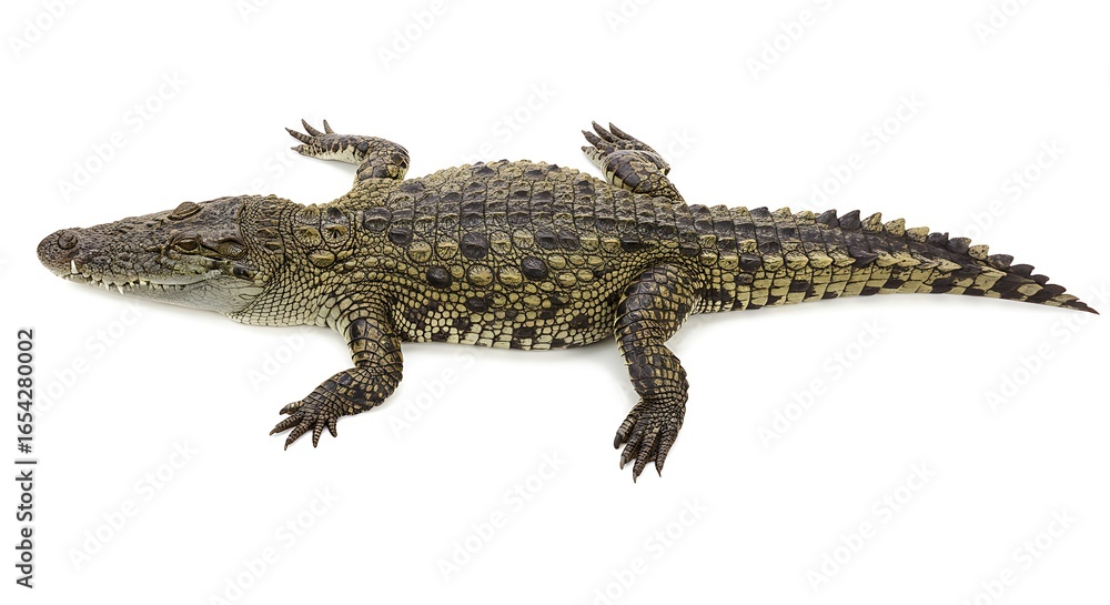 Fototapeta premium Detailed Studio Shot of a Crocodile on White Background, Showing Texture