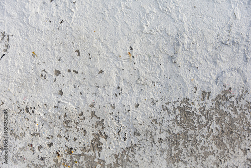Vintage aged white wall with texture showing effects of weather and time. Background photo. Copy Space 