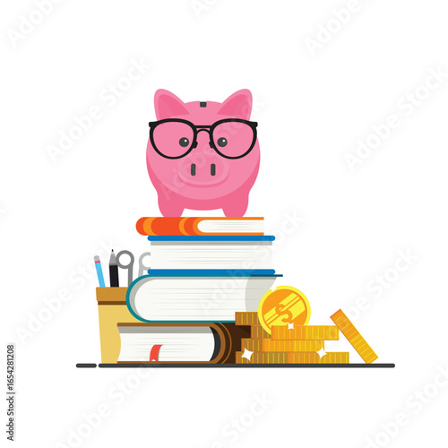 Education savings concept with piggy bank