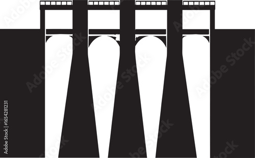 Majestic Dam Structure Silhouette | Black Vector Icon Art