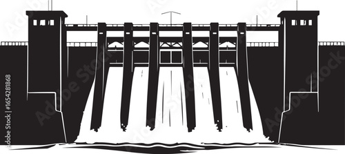 Majestic Dam Structure Silhouette | Black Vector Icon Art