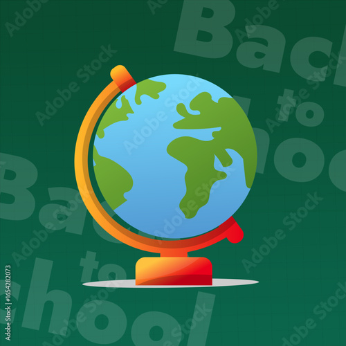 Globe color vector flat with continents and water school subject on green background school theme