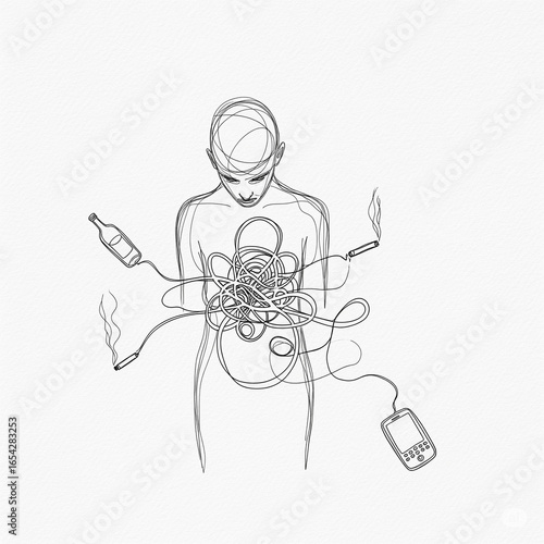 Addiction and Struggle: A Minimalist Line Art Collection
