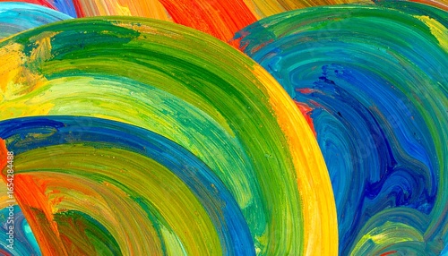 Vibrant circular brushstrokes create a dynamic and colorful abstract design, showcasing a spectrum of hues in an energetic composition.