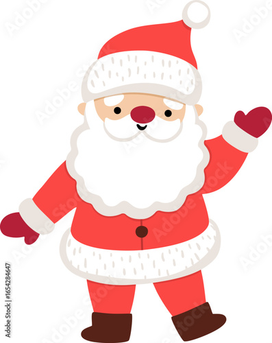 Vector cartoon Santa Claus waving hand clipart. Cute Christmas or new year symbol illustration for kids. Winter holiday father frost icon isolated on white background
