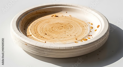 Dirty paper plate isolated on white background