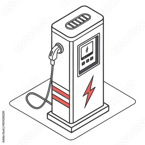 Electric car charging station for sustainable transportation isolated on white background