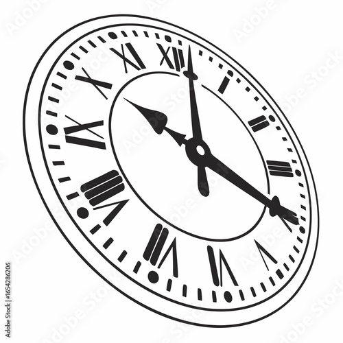 Antique clock face with roman numerals isolated on white background, a vintage timekeeping device with classic design and historical charm